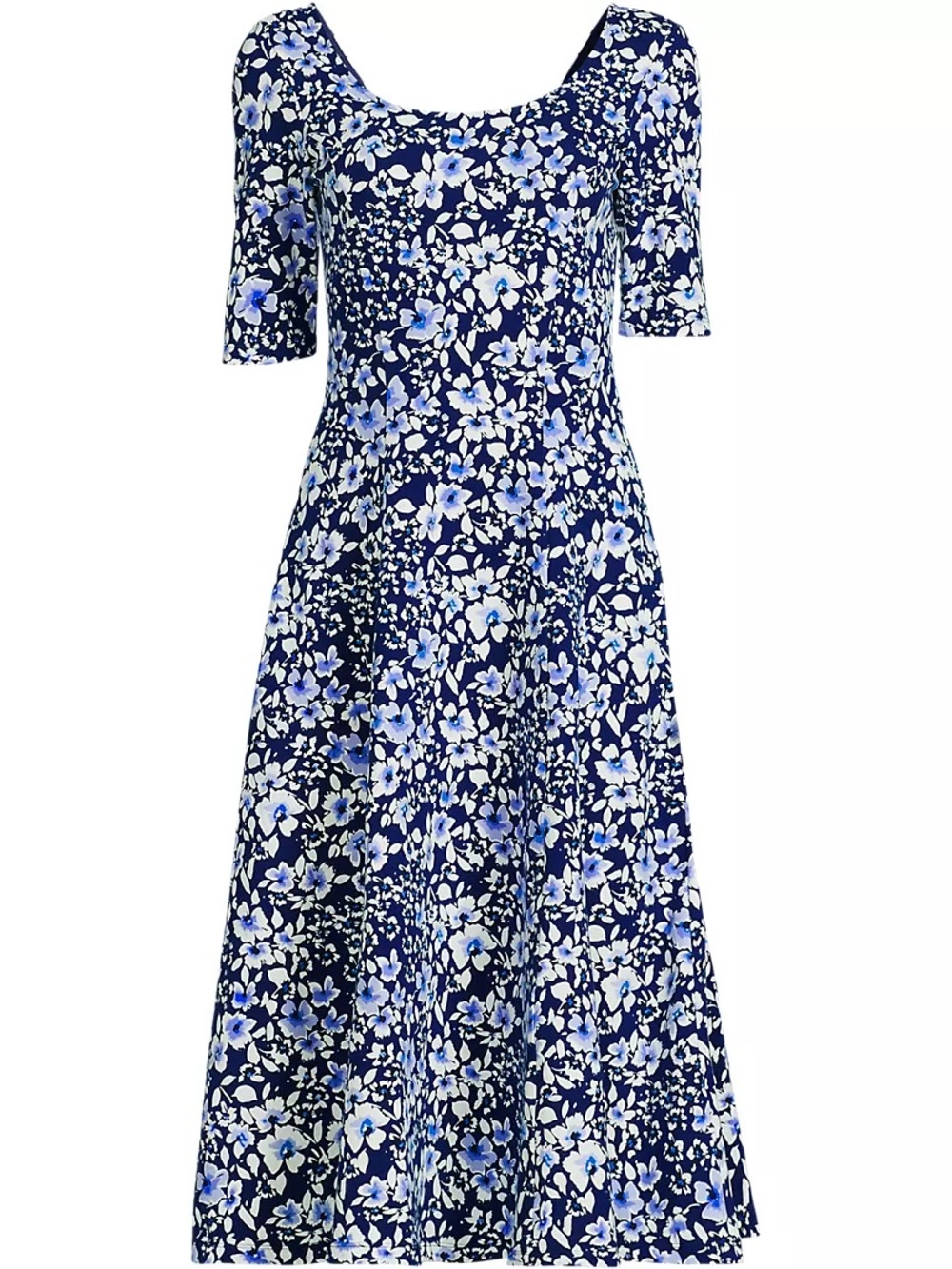 Lands' End Starfish Elbow Sleeve Midi Fit And Flare Dress